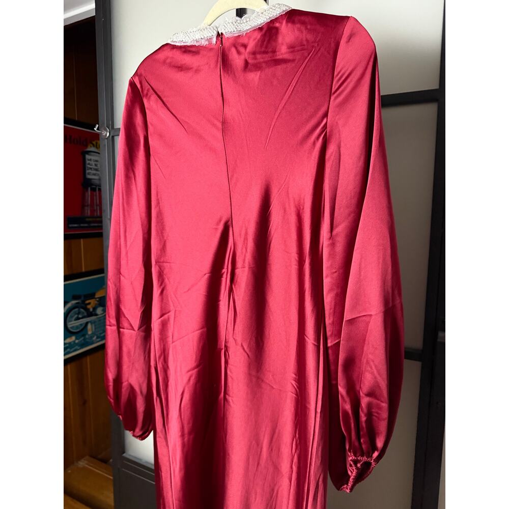 Mac Duggal Red Satin Midi Dress with Balloon Sleeves - Picture 5 of 10